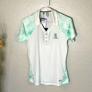 🆕 Under Armour Golf Heat Gear TPC womens polo with green tye dye design. Size S